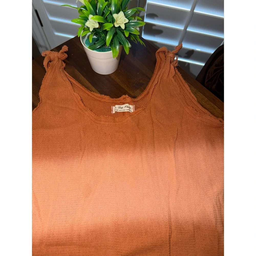 Free People We The Free Orange Ombre Knit Tank Top Medium Boho Raw Edge Maxi Tee